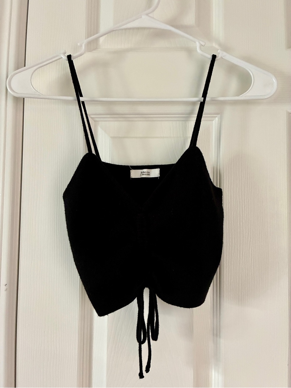 Black Spaghetti Strap Drawstring Crop Top